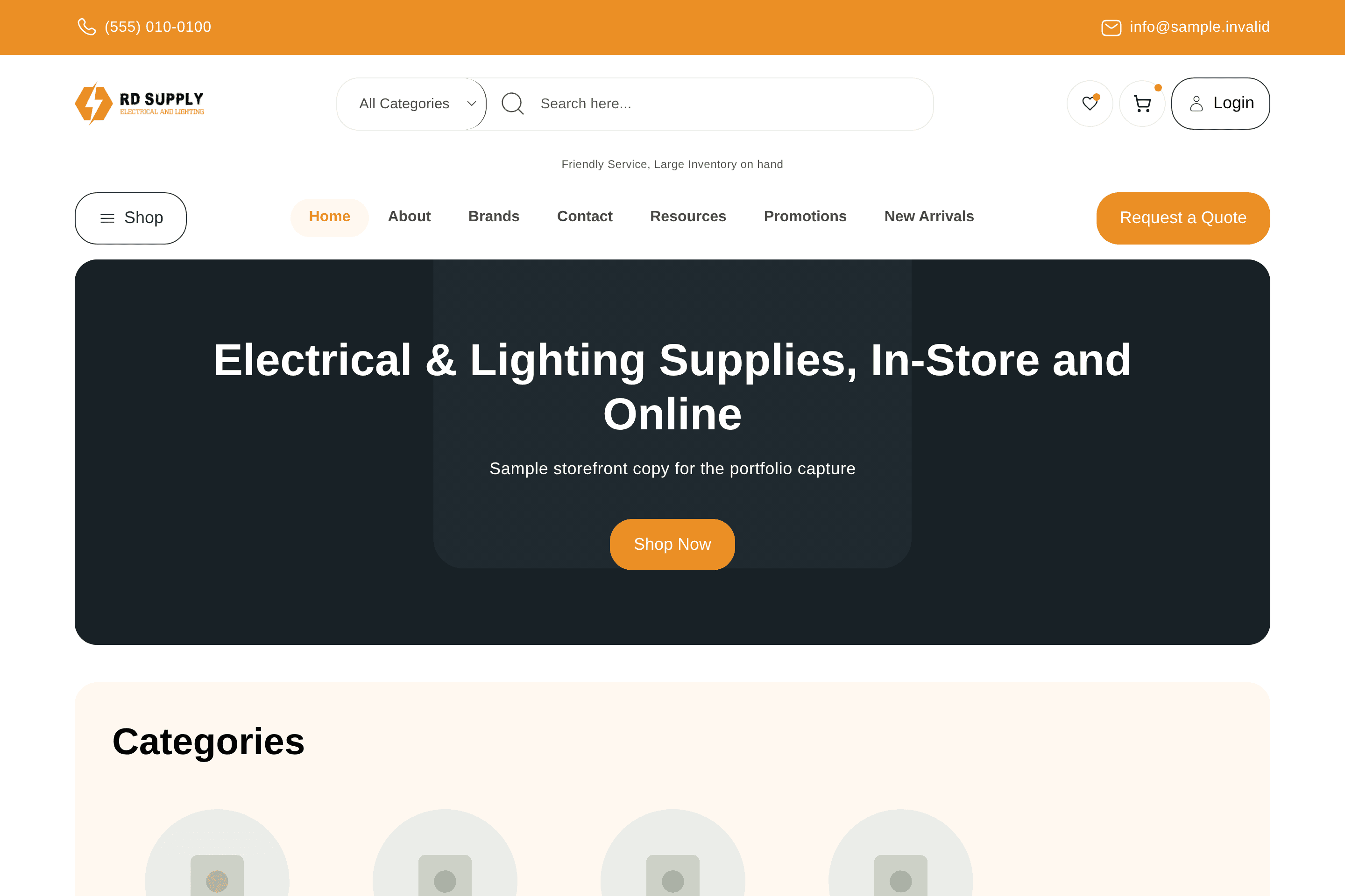 Capture of the RD Electrical Supply home page shown with sample data.