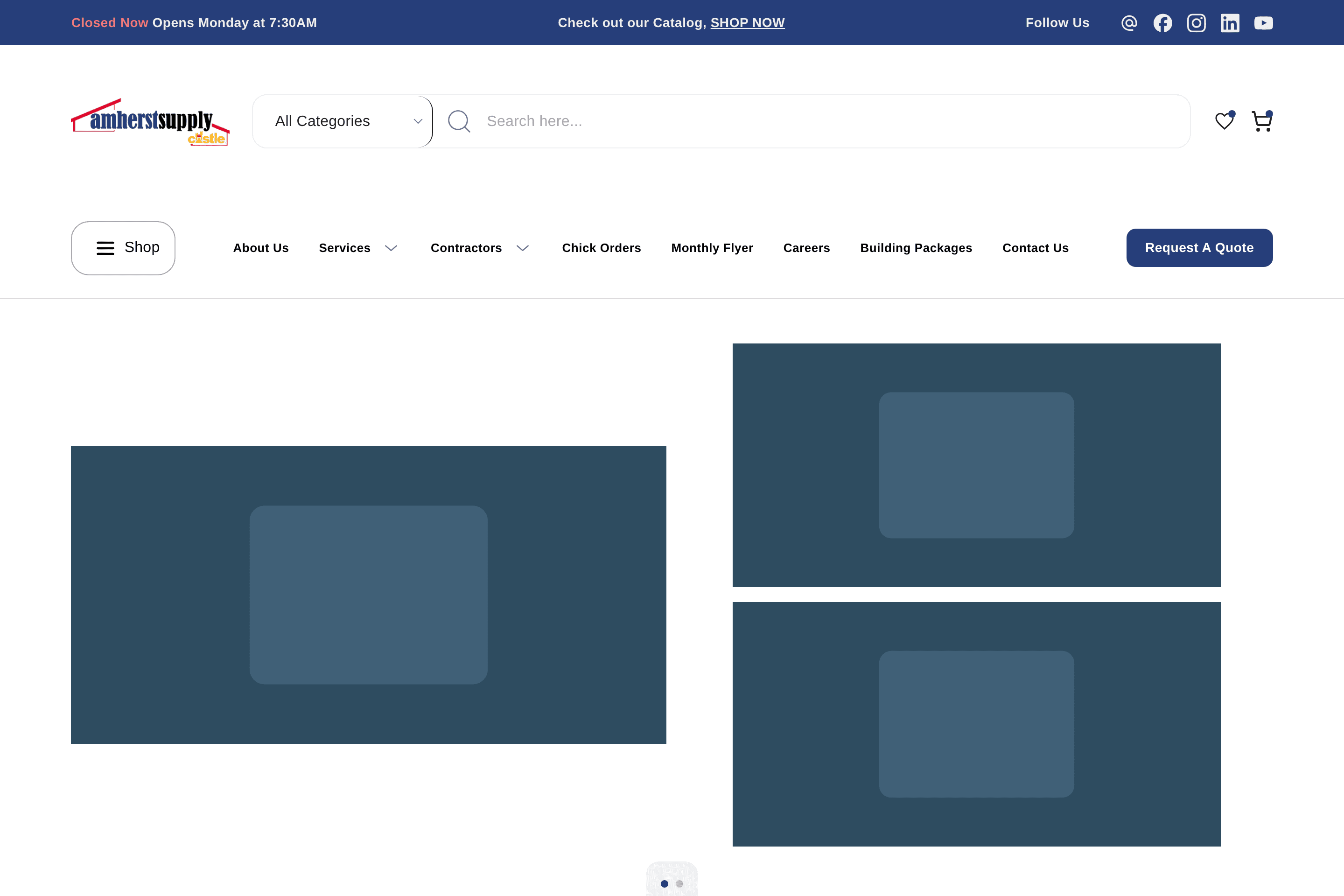 Capture of the Amherst Supply home page shown with sample data.