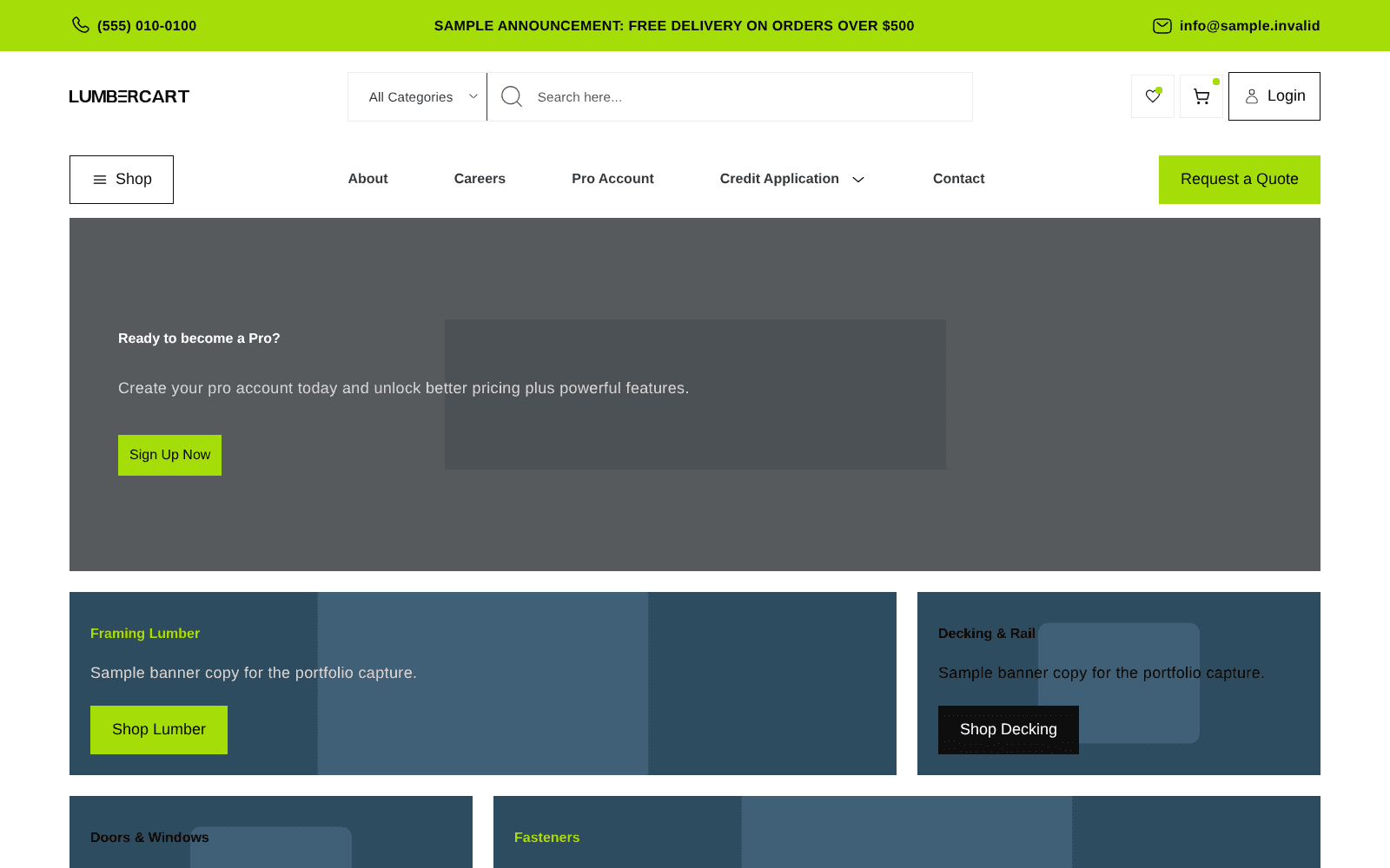 Capture of the Lumber Cart home page shown with sample data.